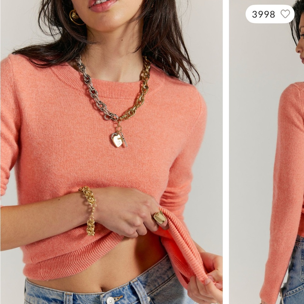 Free People Burnt Coral Crew Neck Cashmere Sweater